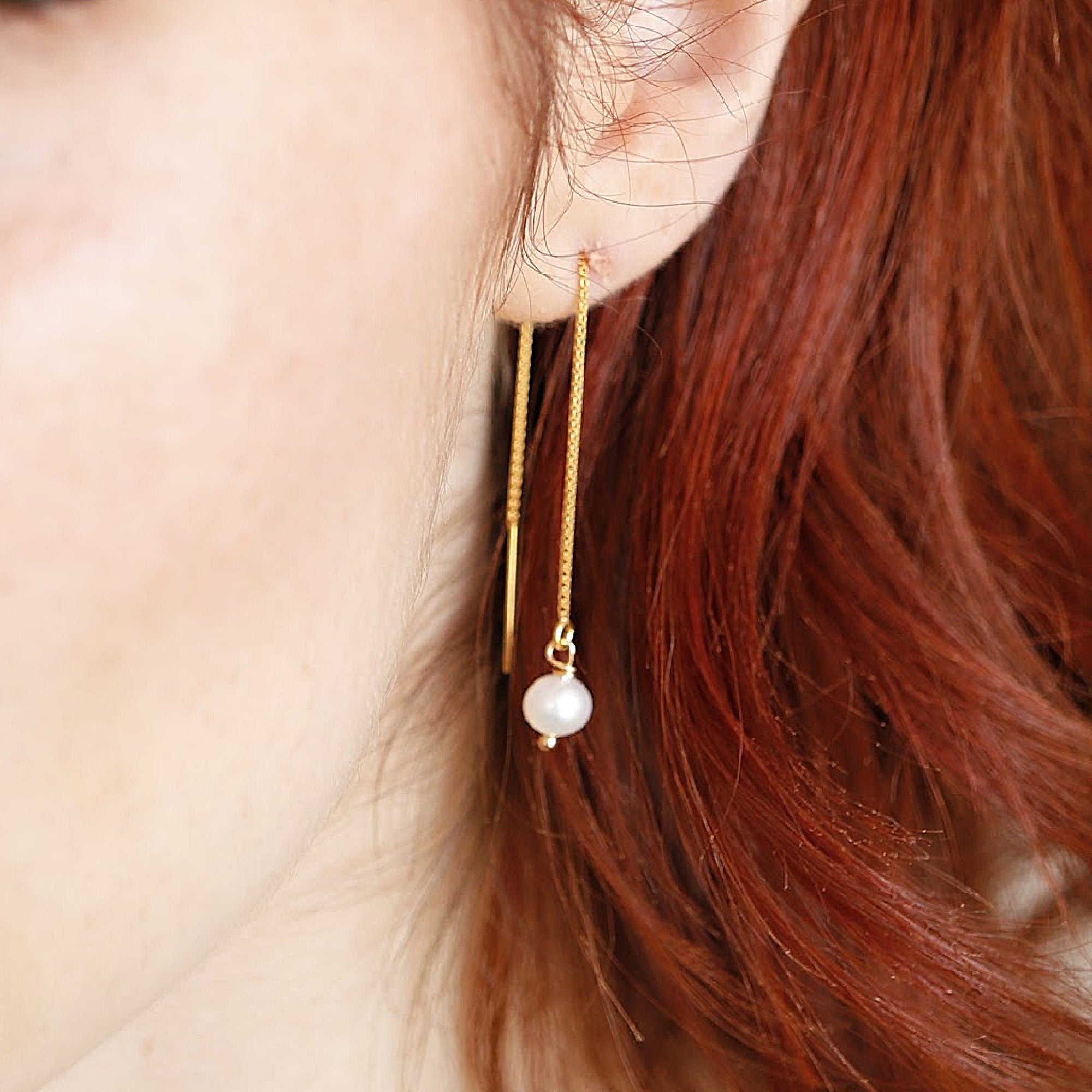 Freshwater Pearl Chain Earrings in Gold Filled, Solid Gold or Sterling Silver - Melt'm Jewelry