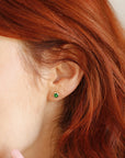 14k Gold Bezel Set Emerald Stud Earrings