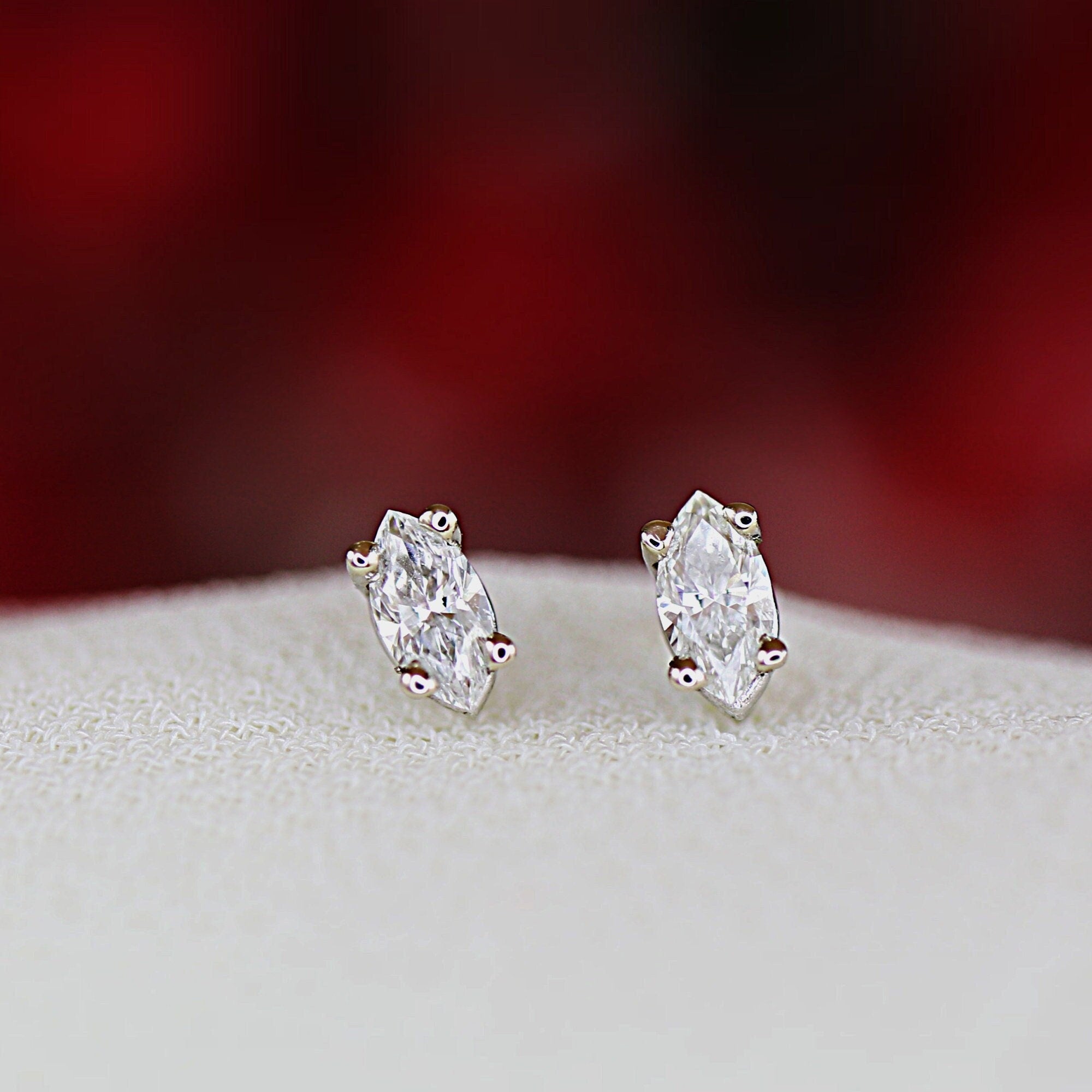 Marquise Diamond Stud Earrings, 0.14 ct VS Diamond Earrings 14k Solid Gold