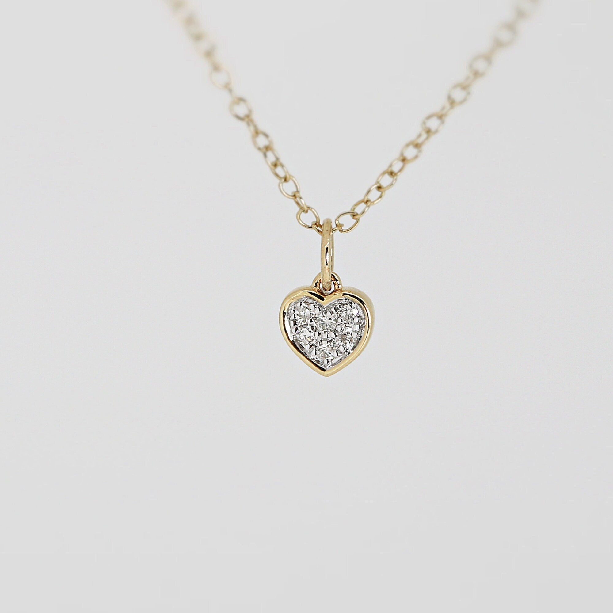 Diamond Heart Necklace 14k Solid Gold 6 Genuine Natural Diamonds Pave Cluster