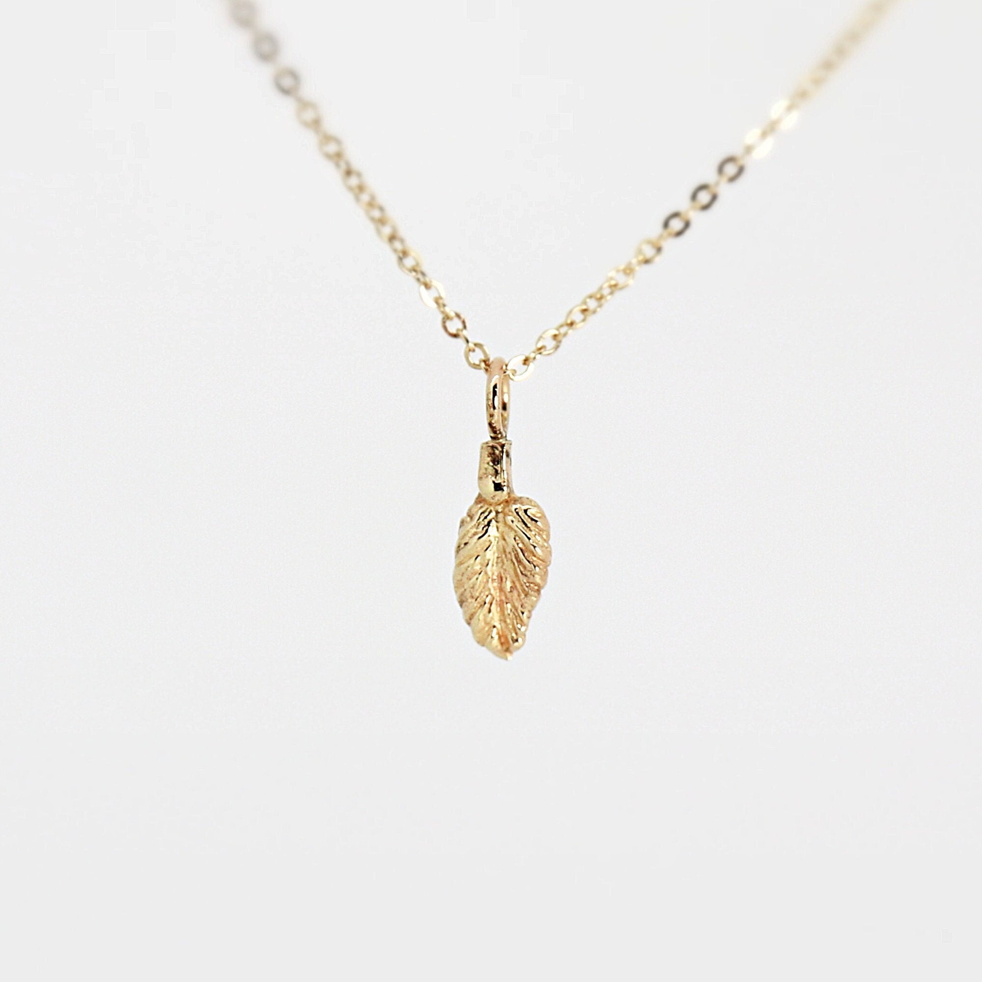 14k Solid Gold Leaf Necklace