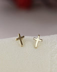 14k Solid Gold Cross Stud Earrings (SINGLE OR PAIR)