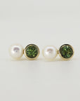 Pearl and Green Tourmaline Earrings 18k Solid Gold