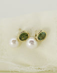 Pearl and Green Tourmaline Earrings 18k Solid Gold