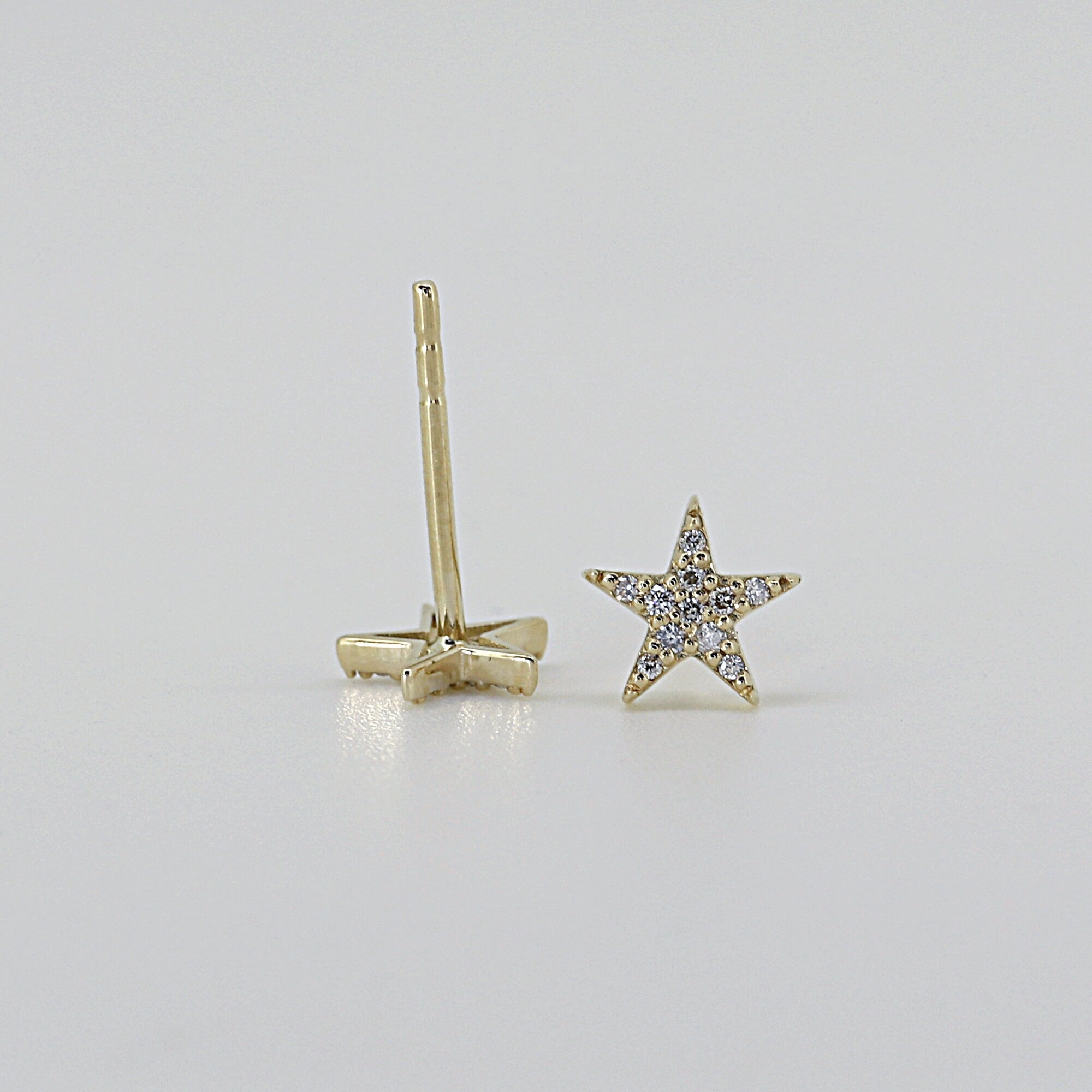 Diamond Star Studs 14k Solid Gold, Second Hole Studs, Single / Pair