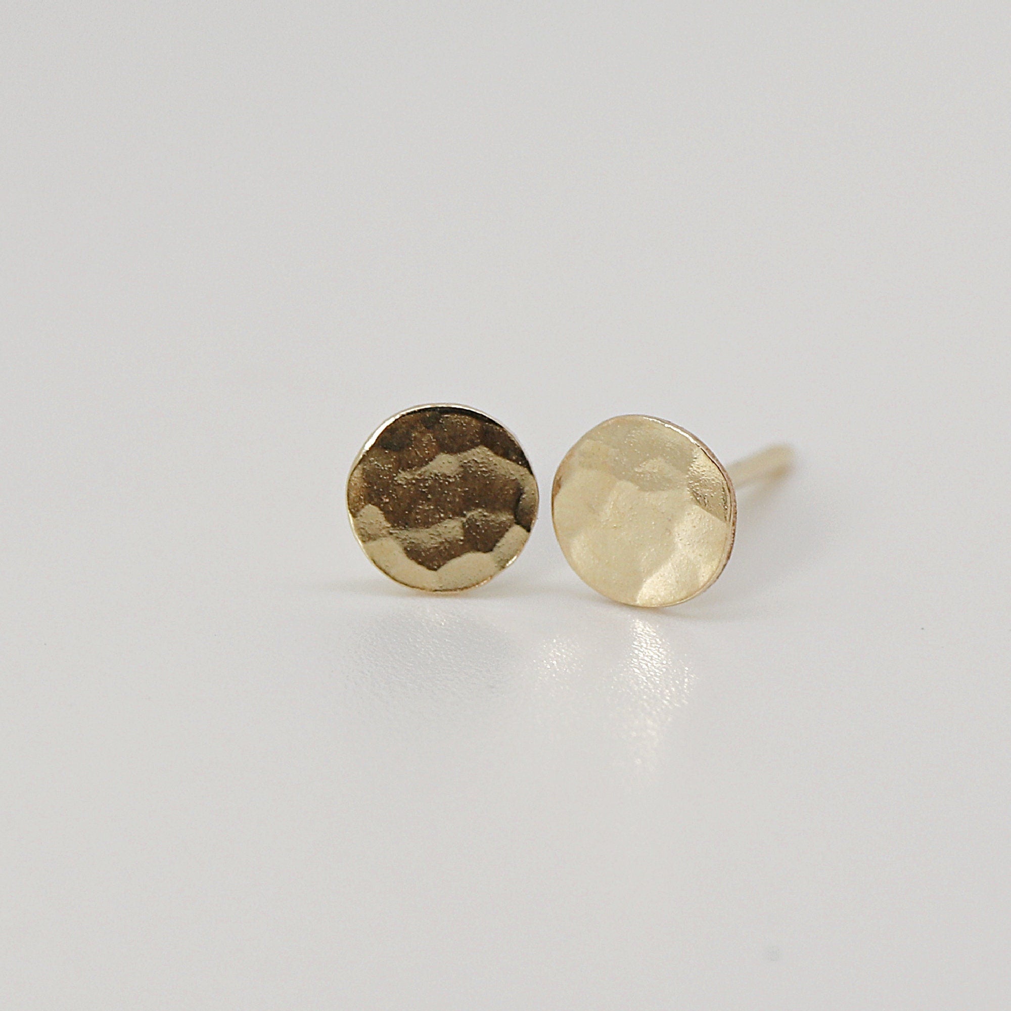 Tiny Gold Circle Earrings, Single or Pair Hammered Gold - Melt'm Jewelry