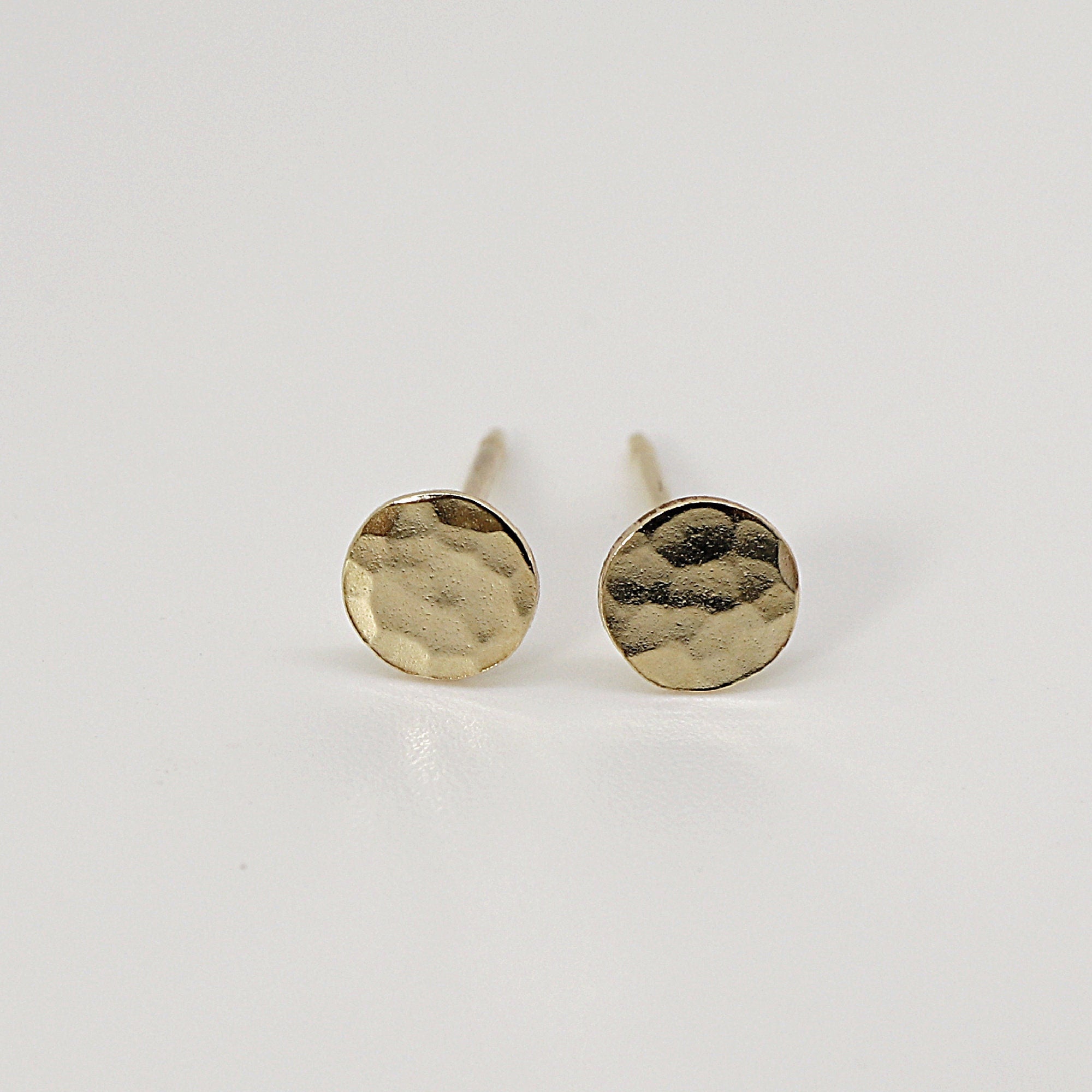 Tiny Gold Circle Earrings, Single or Pair Hammered Gold - Melt'm Jewelry