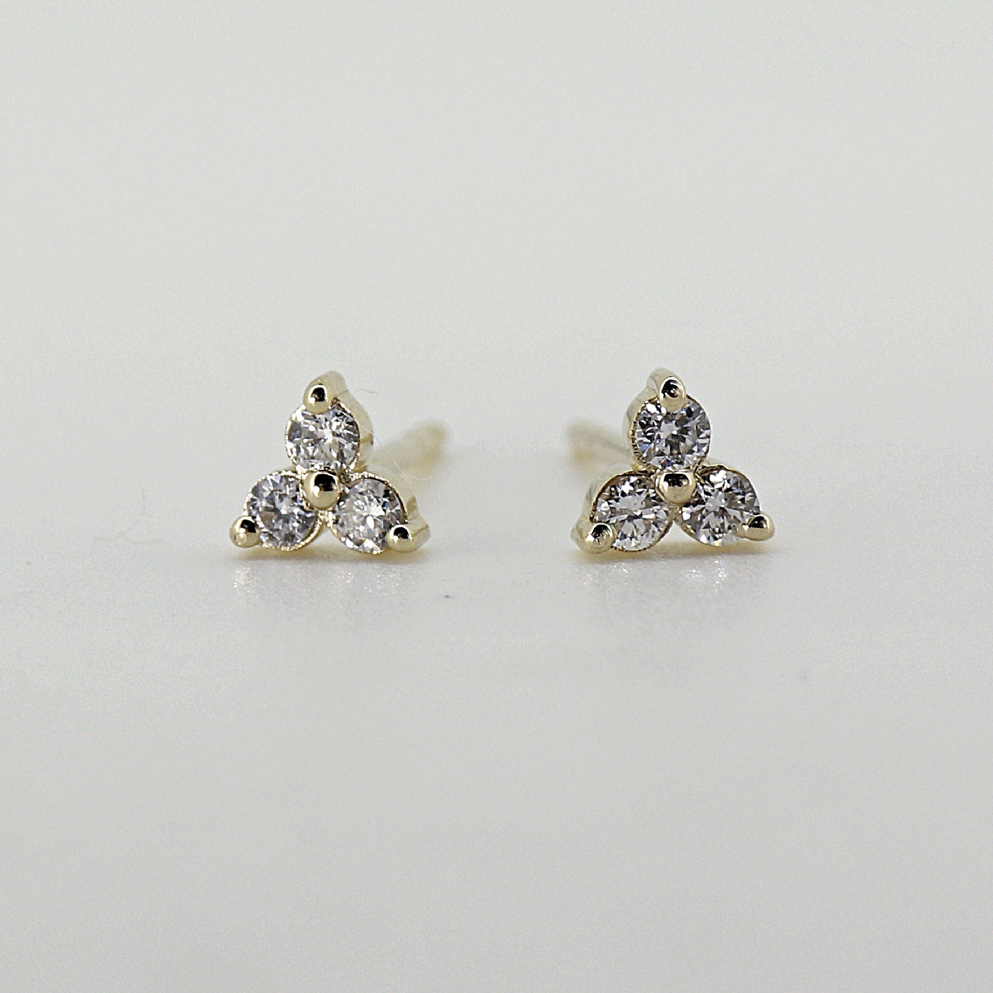 Diamond Trio Stud Earrings, Diamond Cluster Earrings (SINGLE OR PAIR) - Melt'm Jewelry
