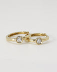 Bezel Solitaire Diamond Huggies Earrings 14k Solid Gold - SINGLE OR PAIR - Melt'm Jewelry
