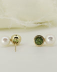 Pearl and Green Tourmaline Earrings 18k Solid Gold