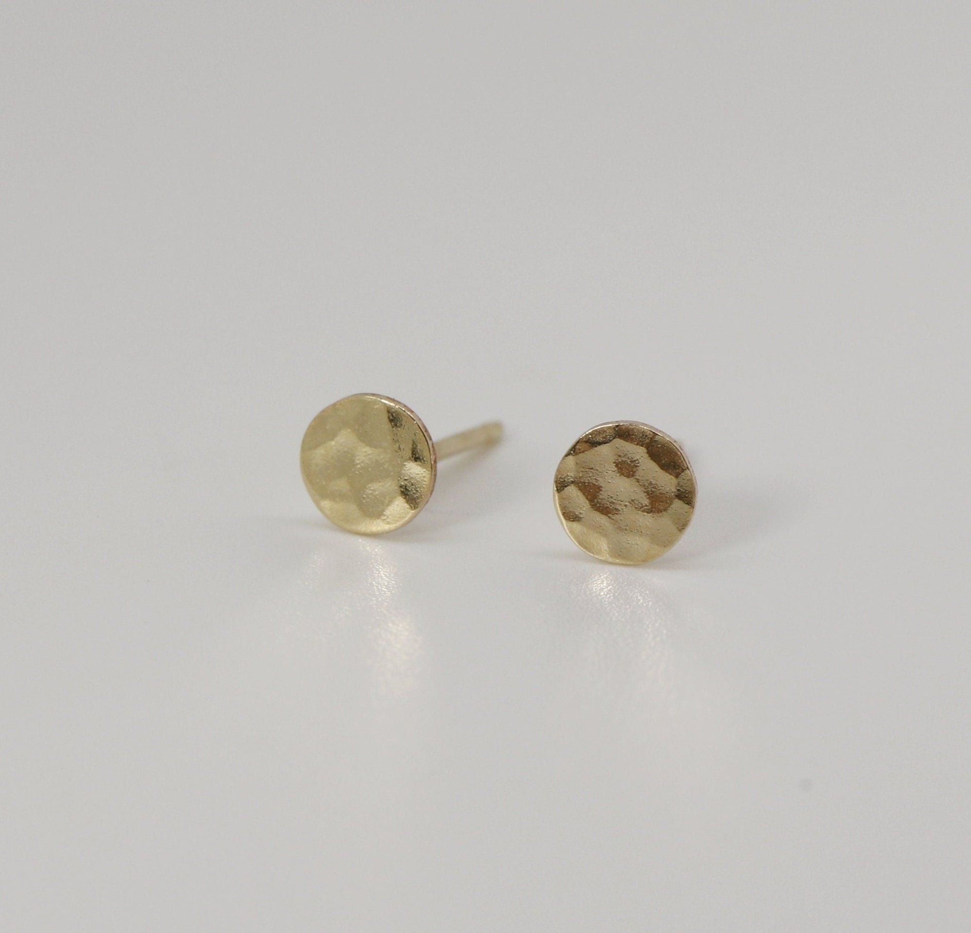 Tiny Gold Circle Earrings, Single or Pair Hammered Gold - Melt'm Jewelry