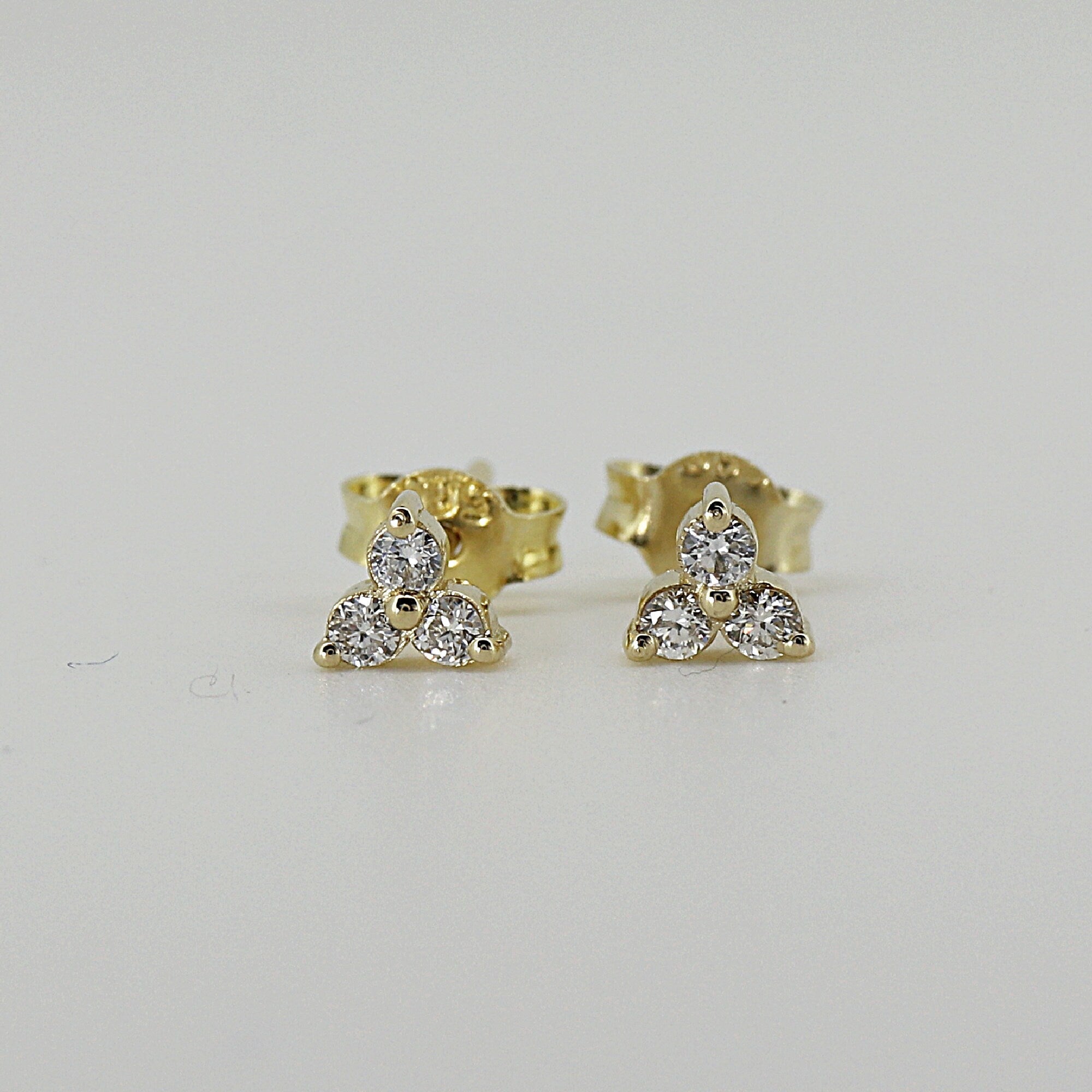 Diamond Trio Stud Earrings, Diamond Cluster Earrings