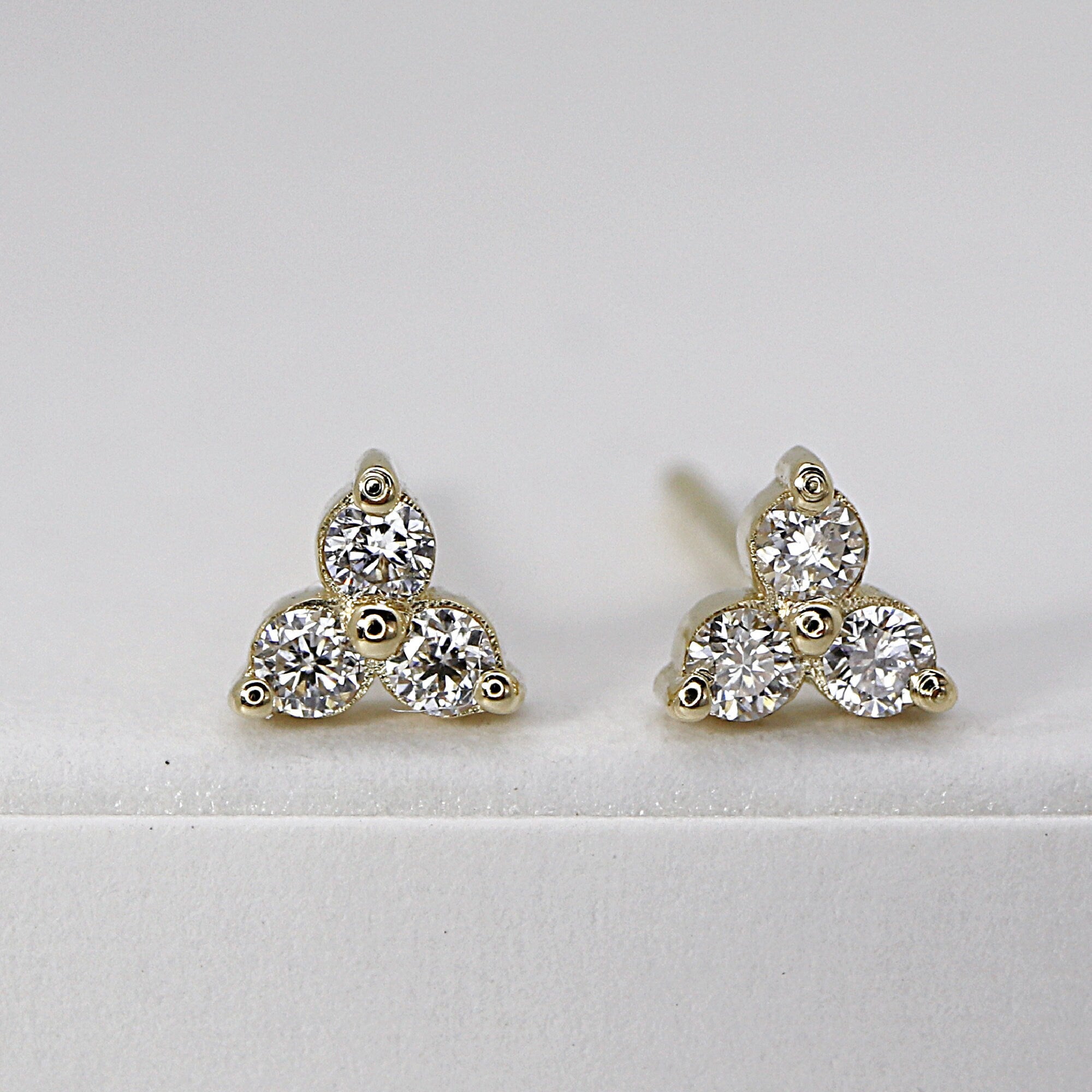 Diamond Trio Stud Earrings, Diamond Cluster Earrings