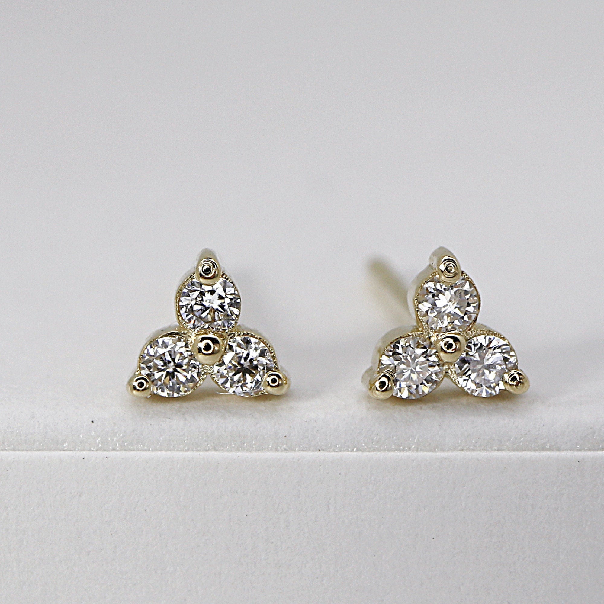 Diamond Trio Stud Earrings, Diamond Cluster Earrings (SINGLE OR PAIR) - Melt'm Jewelry