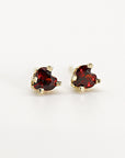 Garnet Heart Stud Earrings 14k Gold