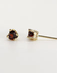 Garnet Heart Stud Earrings 14k Gold