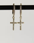 Diamond Cross Hoop Earrings, Gold Hoop Dangle Earrings