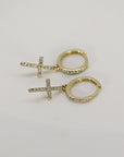 Diamond Cross Hoop Earrings, Gold Hoop Dangle Earrings