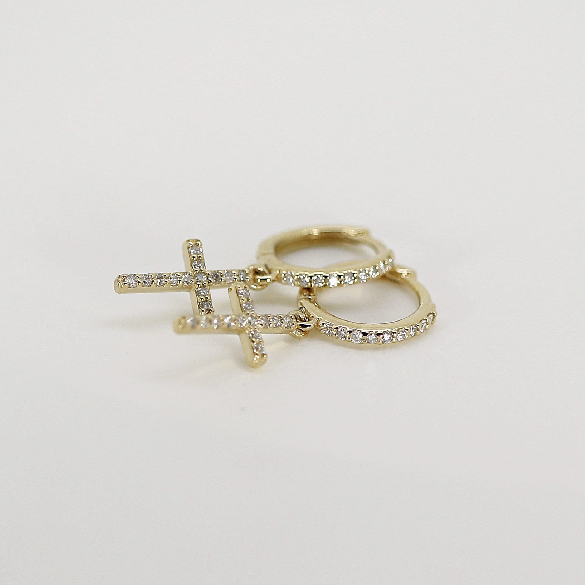 Diamond Cross Hoop Earrings (SINGLE or PAIR) - Melt'm Jewelry