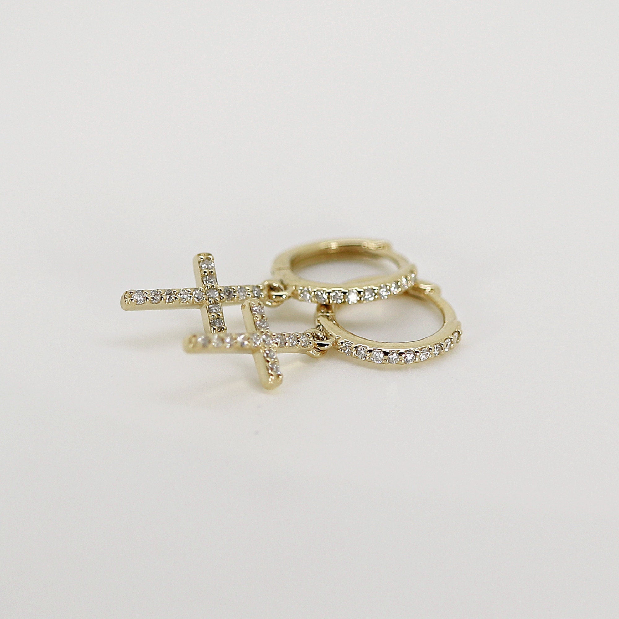 Diamond Cross Hoop Earrings (SINGLE or PAIR) - Melt'm Jewelry
