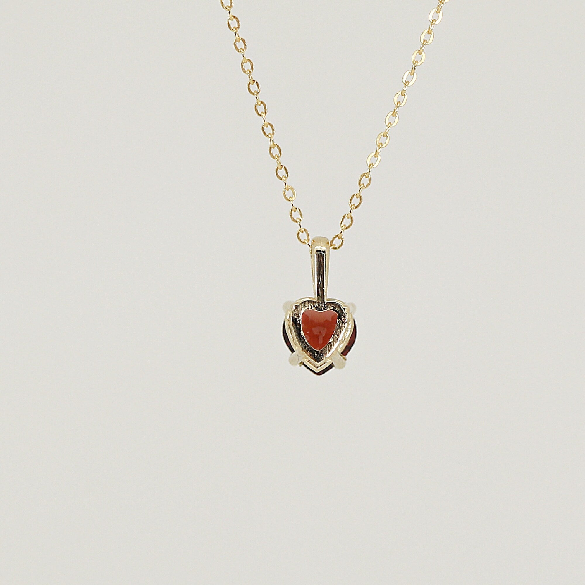 Minimalist Heart Garnet Necklace 14k Solid Gold,