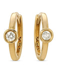 Bezel Solitaire Diamond Huggies Earrings 14k Solid Gold