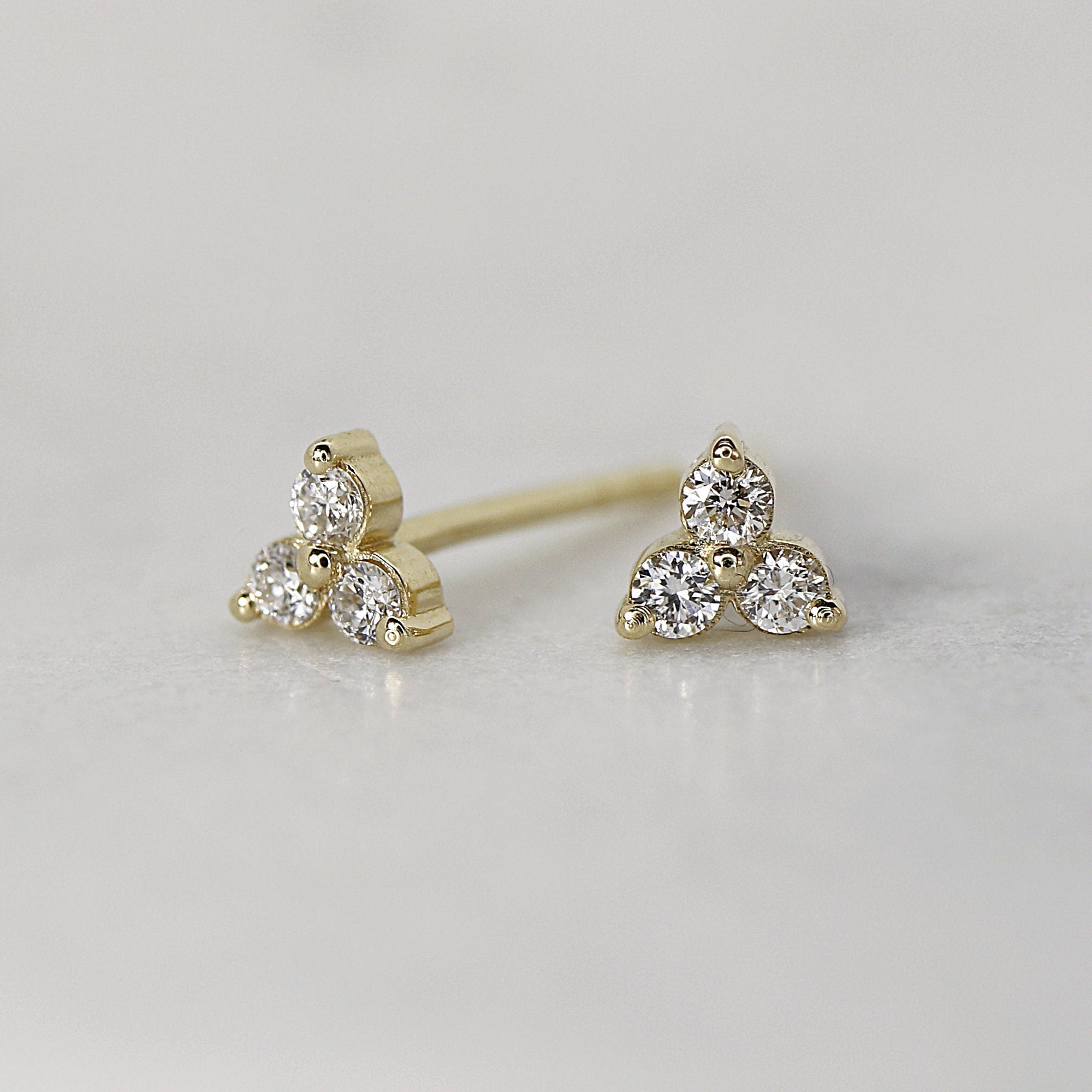 Diamond Trio Stud Earrings, Diamond Cluster Earrings (SINGLE OR PAIR) - Melt'm Jewelry
