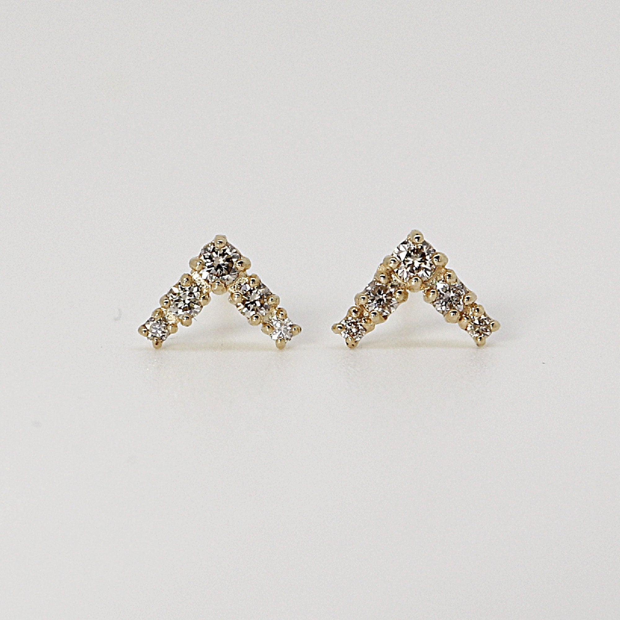 14k Gold Diamond Chevron Stud Earrings (SINGLE or PAIR) - Melt'm Jewelry