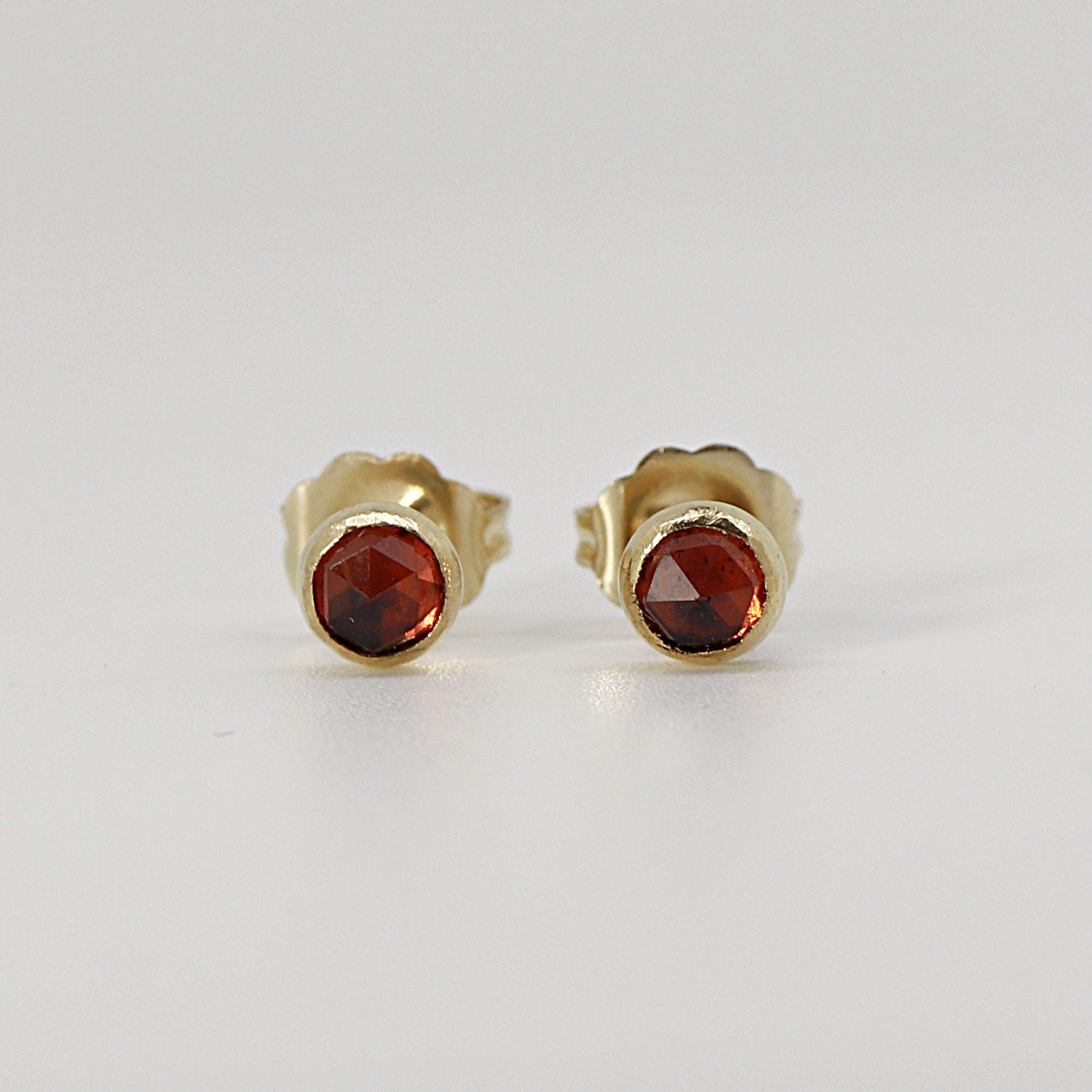 Round Rose Cut Genuine Garnet Stud Earrings