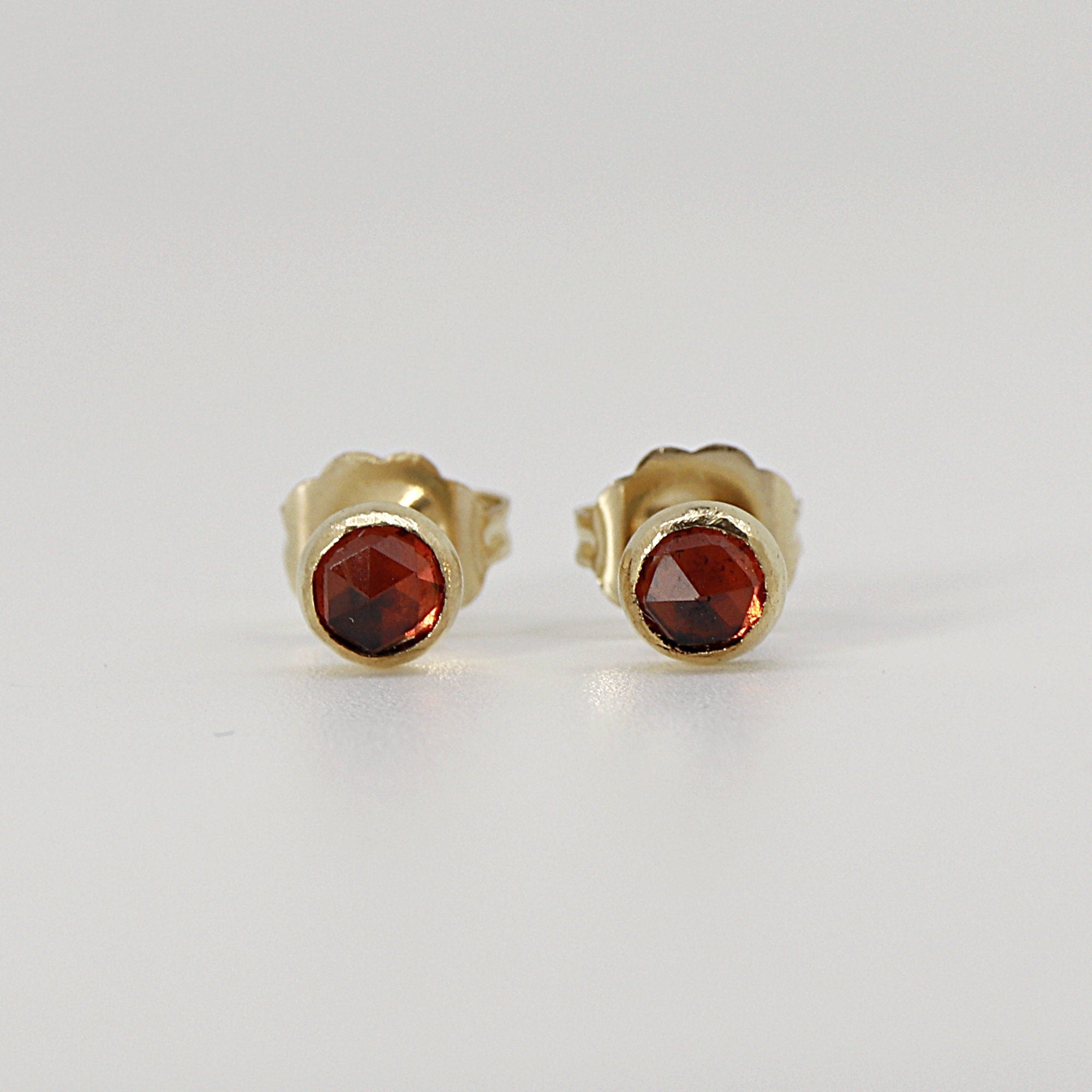 Round Rose Cut Genuine Garnet Stud Earrings - Melt'm Jewelry