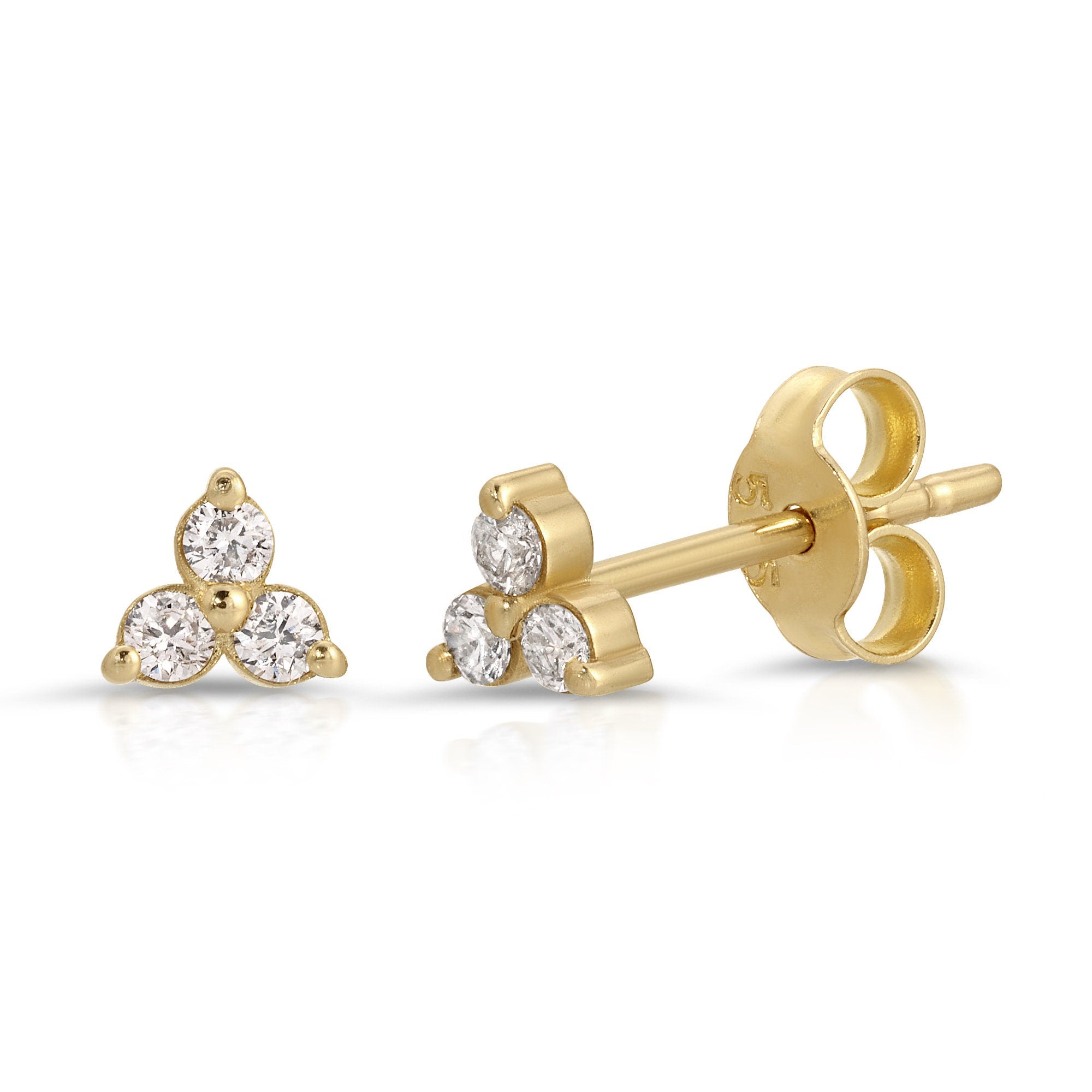 Diamond Trio Stud Earrings, Diamond Cluster Earrings (SINGLE OR PAIR) - Melt'm Jewelry