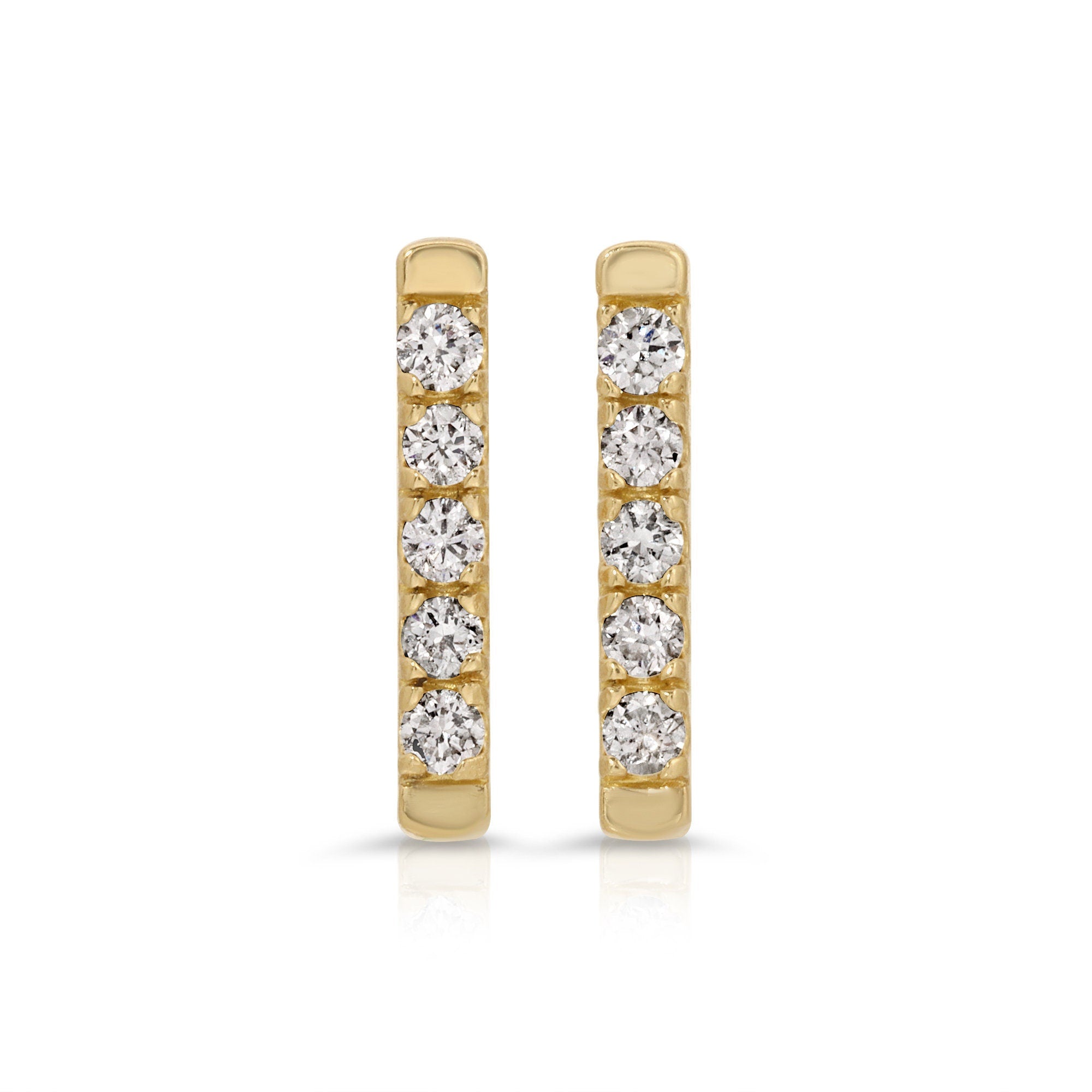 14K Gold Diamond Bar Earrings (SINGLE or PAIR) - Melt'm Jewelry
