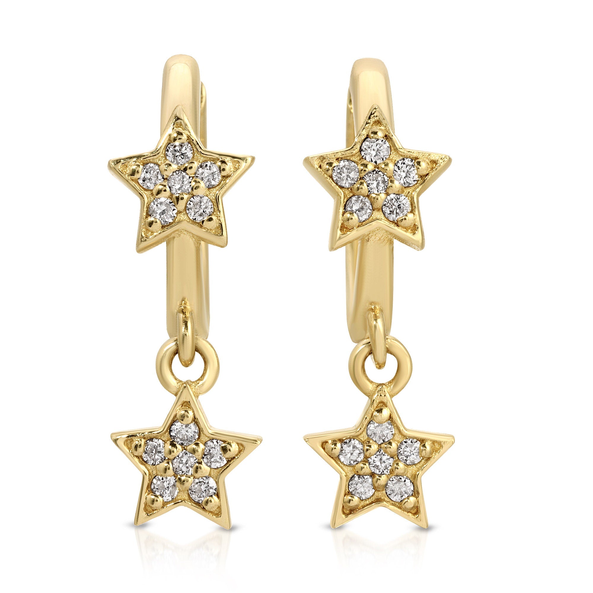 Diamond Star Huggie Hoops, Dangling Star Hoop Earrings,