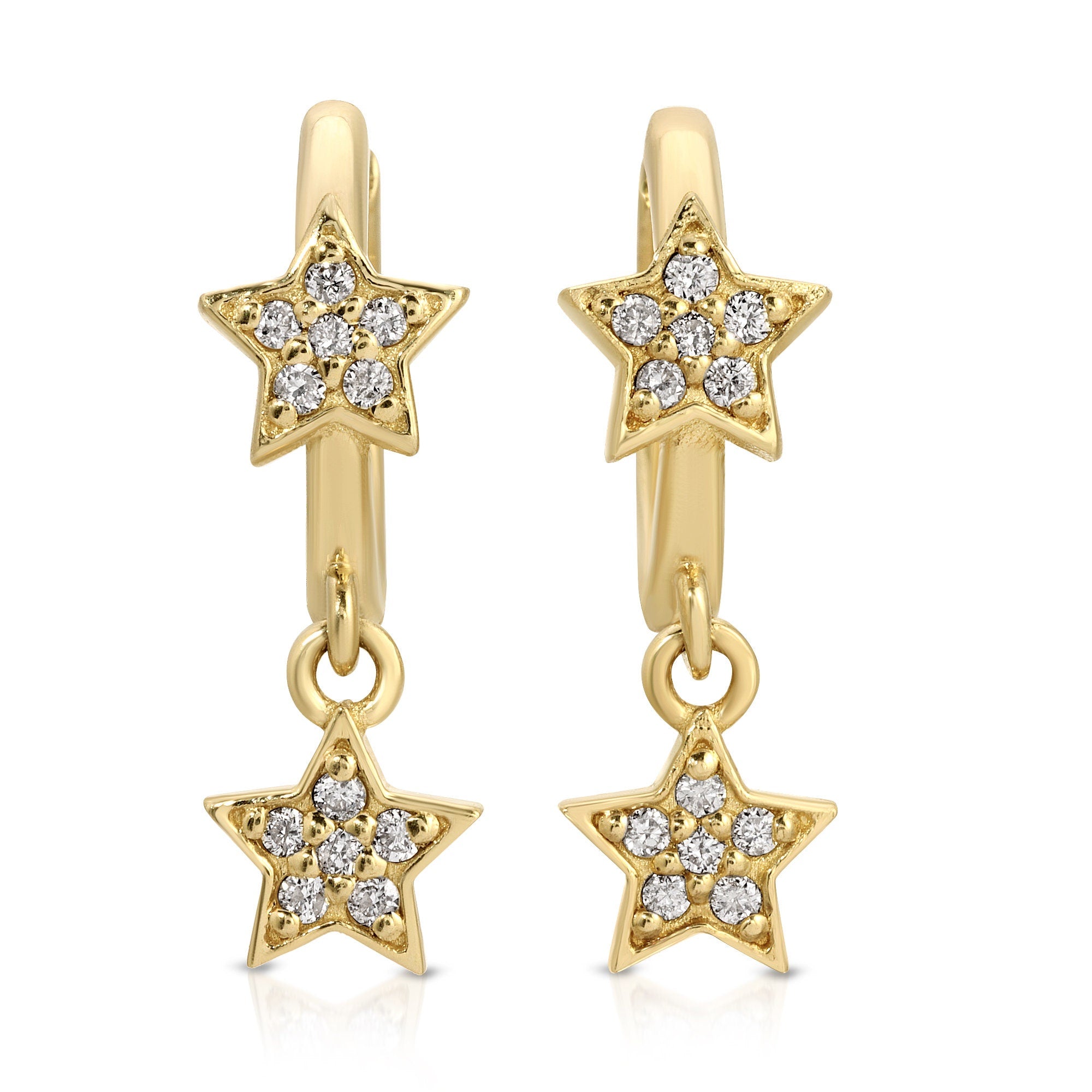 Diamond Star Huggie Hoop Earrings Dangling in 14k Gold (SINGLE OR PAIR) - Melt'm Jewelry