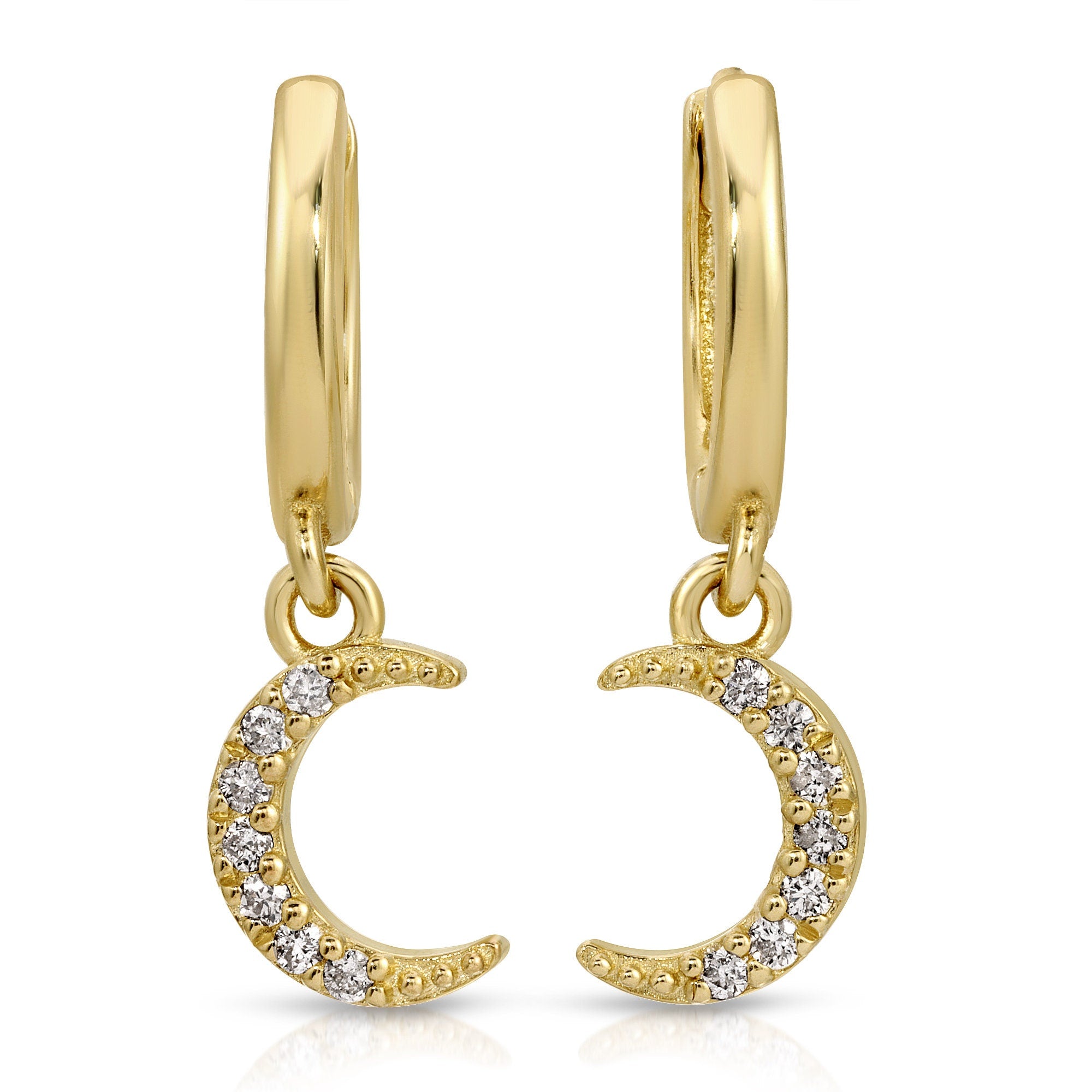 Natural Diamonds Crescent Moon Huggie Hoops (SINGLE or PAIR) - Melt'm Jewelry