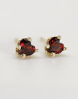 Garnet Heart Stud Earrings 14k Gold