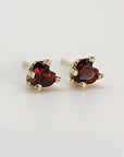 Garnet Heart Stud Earrings 14k Gold