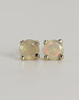 Round Cut Opal Stud Earrings 14k Gold