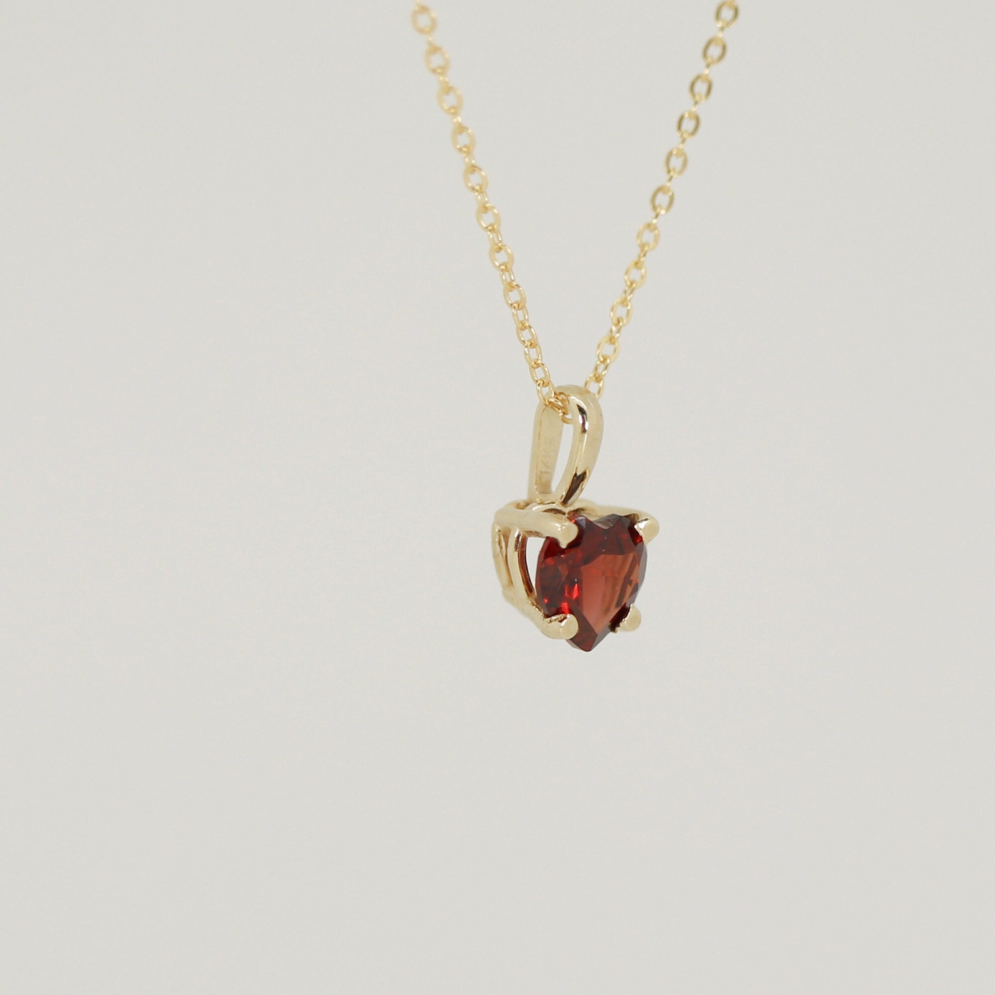 Minimalist Heart Garnet Necklace 14k Solid Gold,