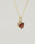 Minimalist Heart Garnet Necklace 14k Solid Gold,