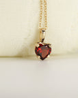 Minimalist Heart Garnet Necklace 14k Solid Gold,