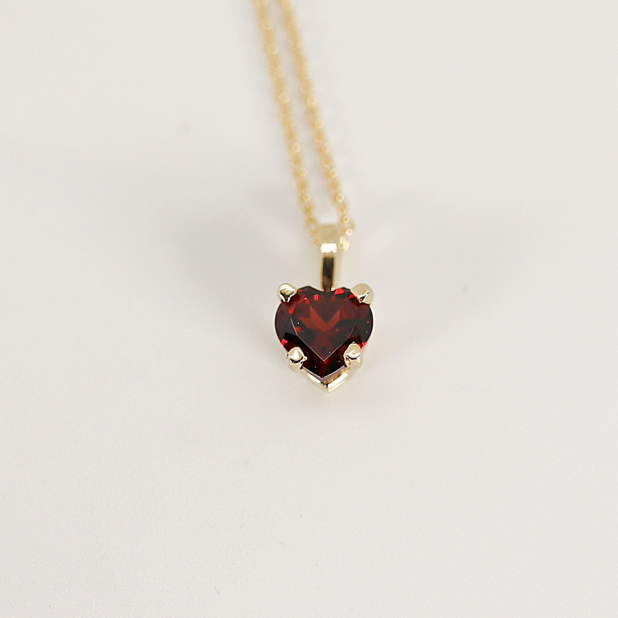 Minimalist Heart Garnet Necklace 14k Solid Gold,