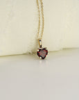 Minimalist Heart Garnet Necklace 14k Solid Gold,