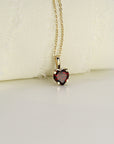 Minimalist Heart Garnet Necklace 14k Solid Gold - Melt'm Jewelry