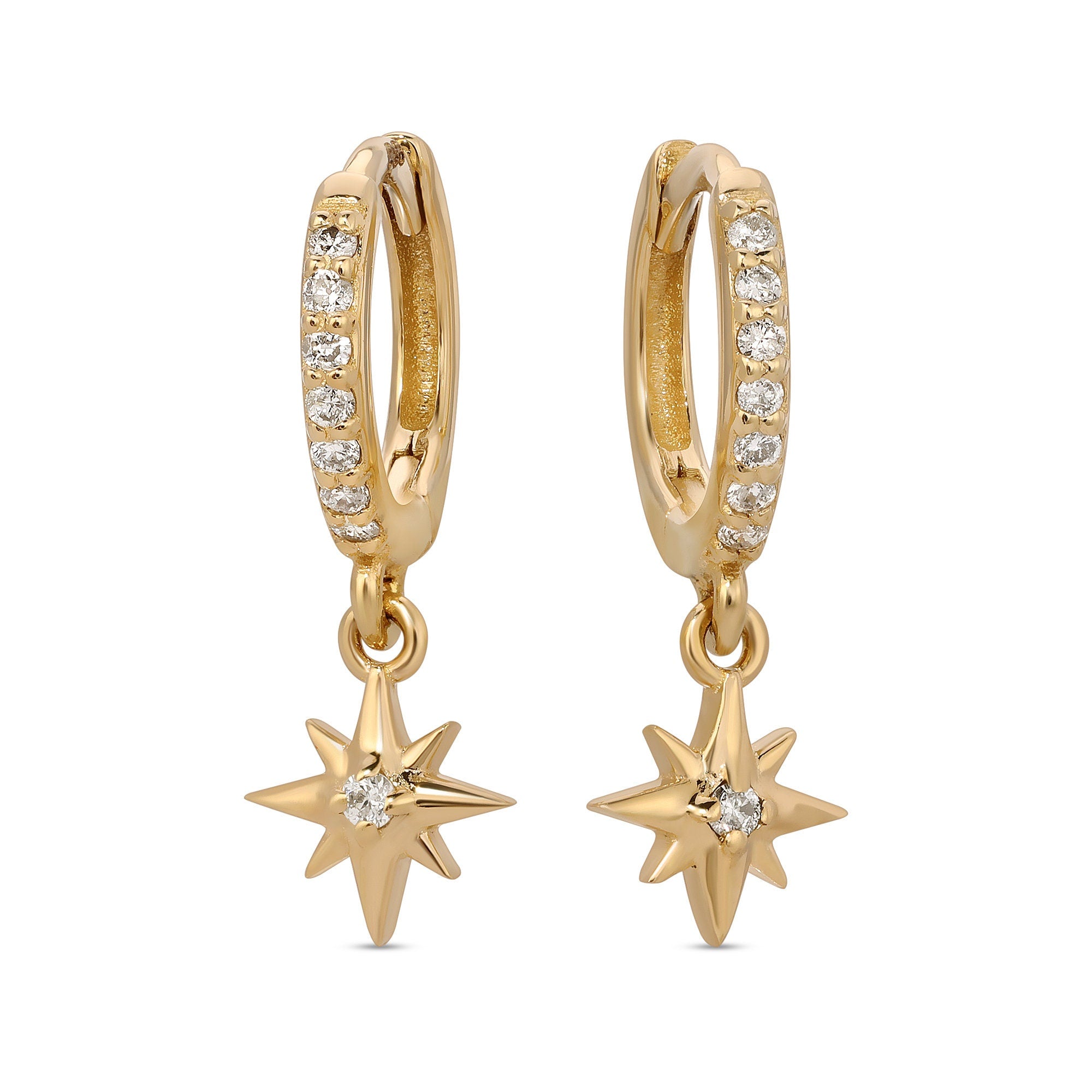 Diamond Northstar Hoop Earrings