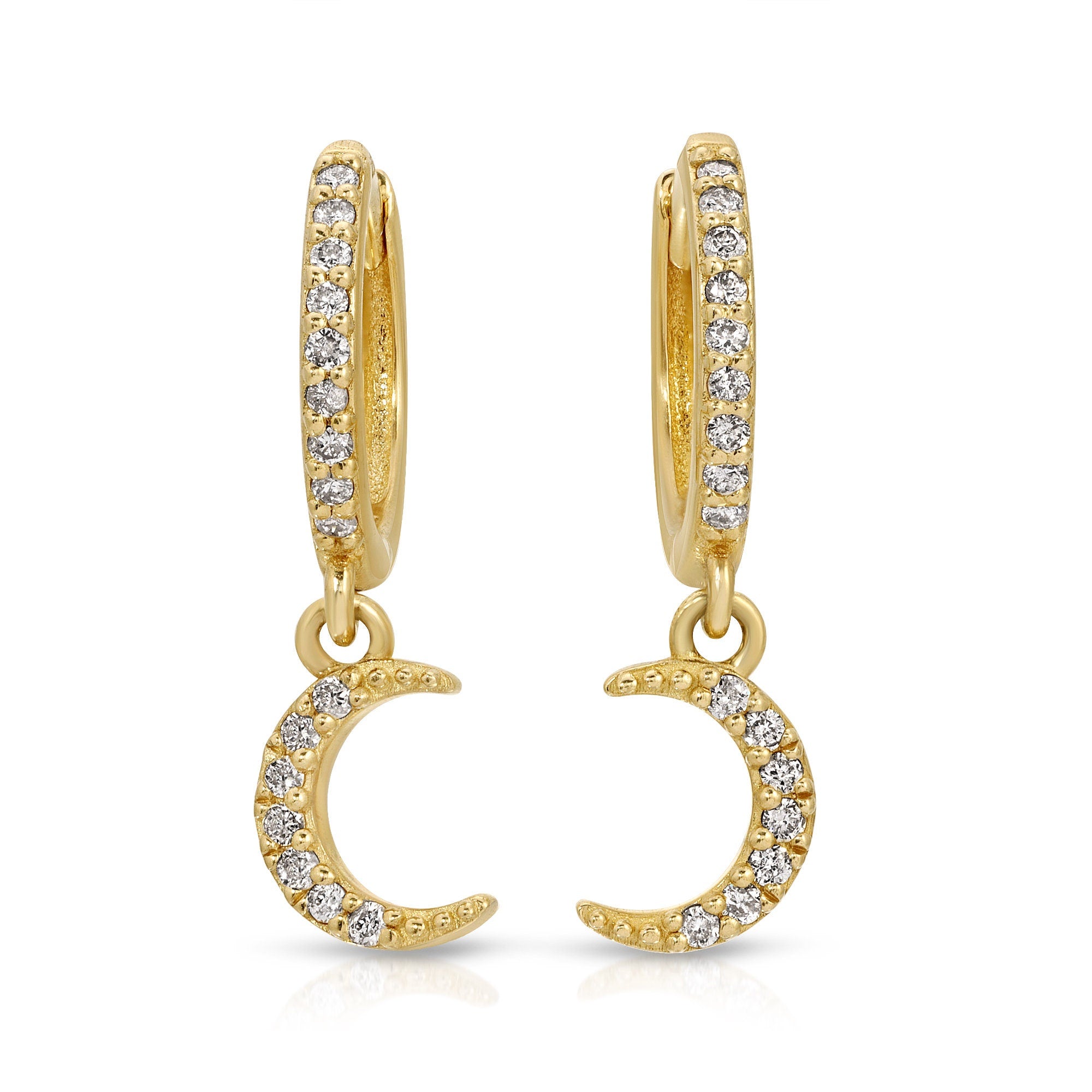 Diamond Moon Hoop Earrings (SINGLE or PAIR) - Melt'm Jewelry