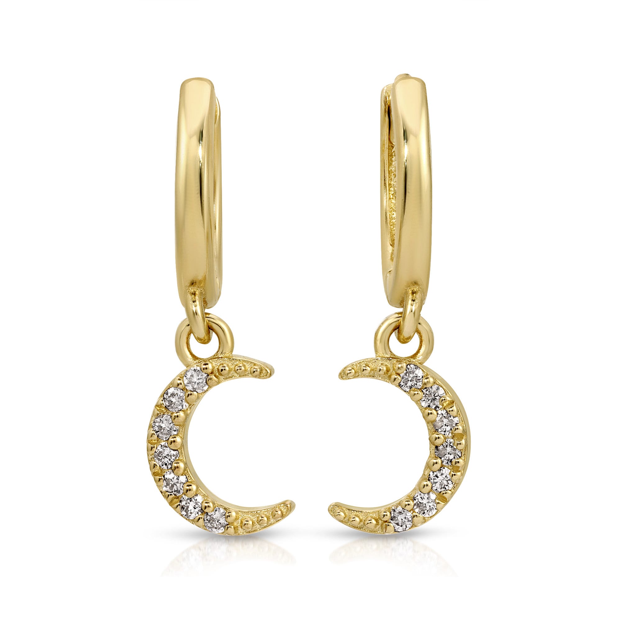 Natural Diamonds Crescent Moon Huggie Hoops (SINGLE or PAIR) - Melt'm Jewelry
