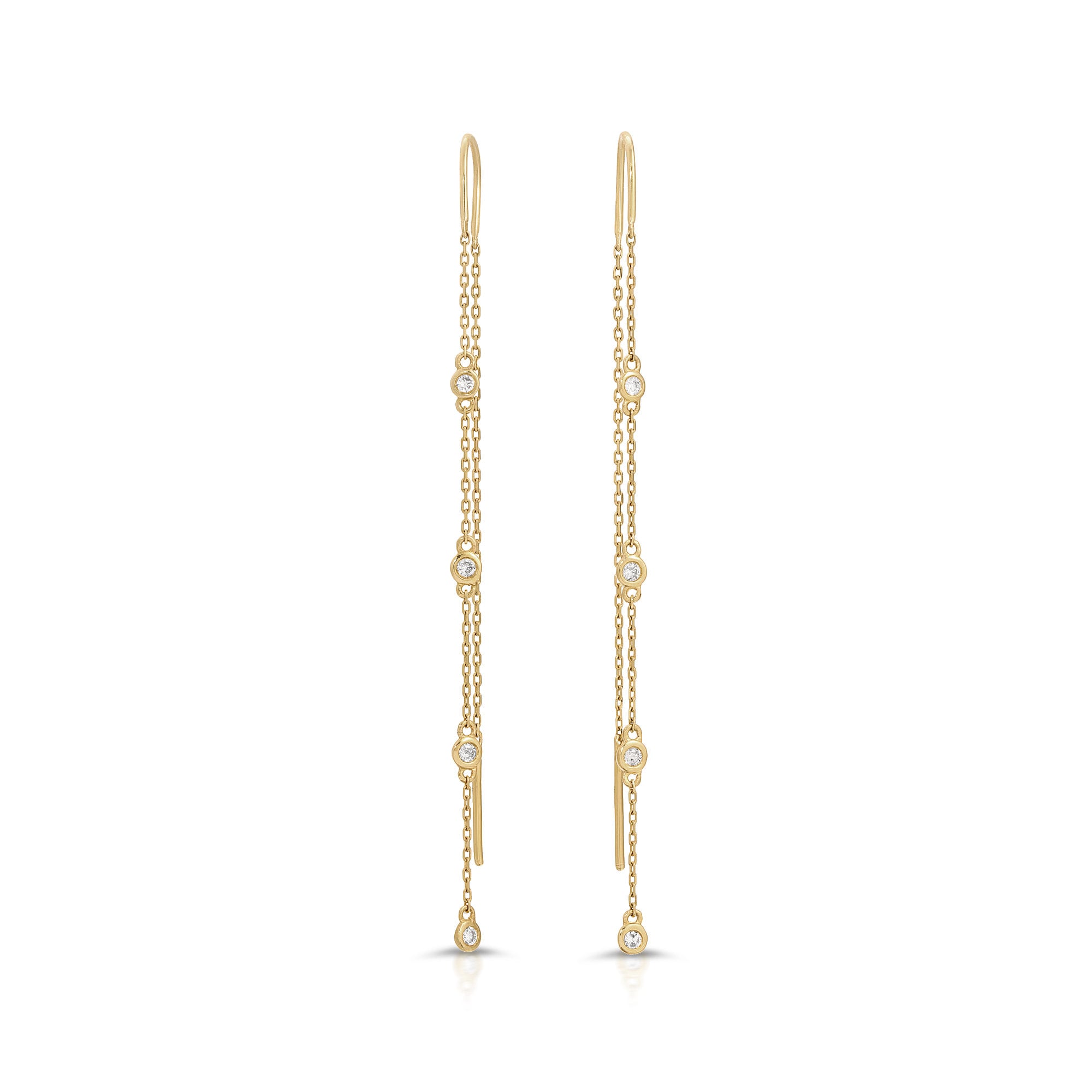 Diamond By The Yard Earrings, 14k Gold Diamond Threader Earrings - Melt'm Jewelry