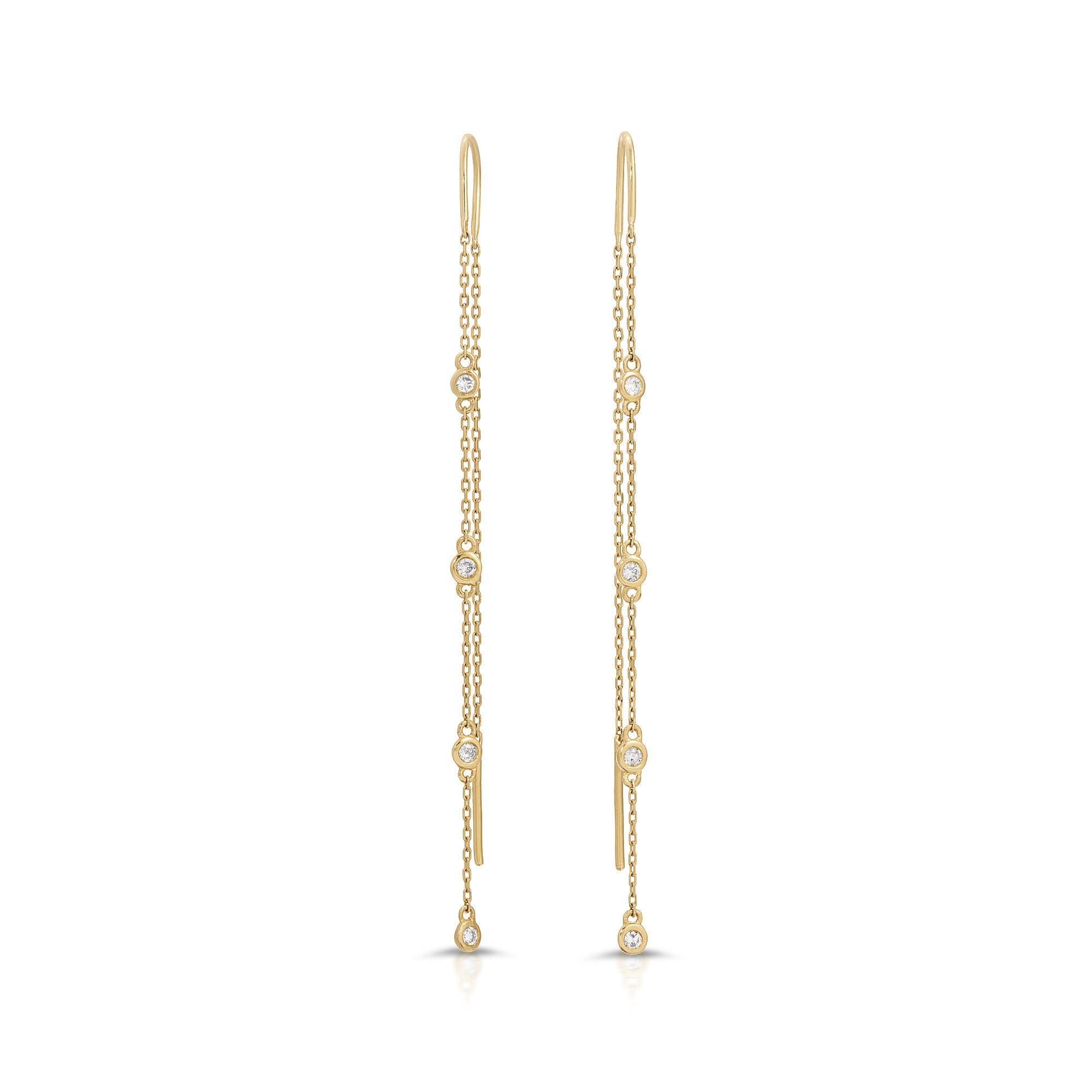 Diamond By The Yard Earrings, 14k Gold Diamond Threader Earrings - Melt'm Jewelry