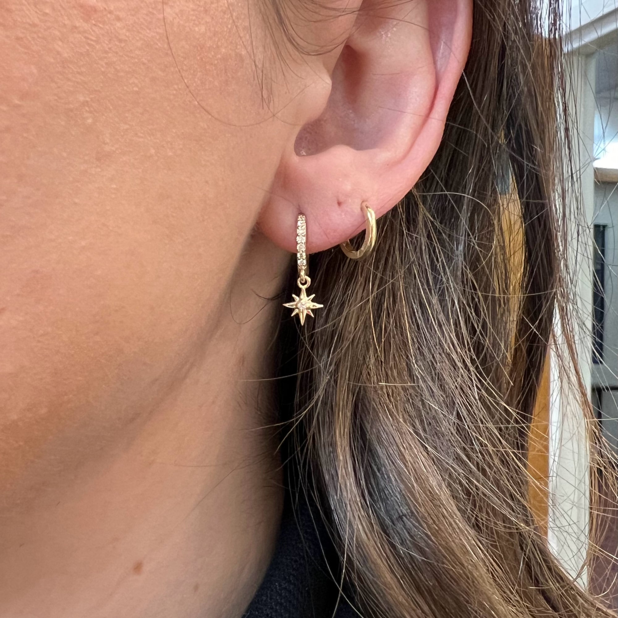 Diamond Northstar Hoop Earrings (SINGLE or PAIR) - Melt'm Jewelry